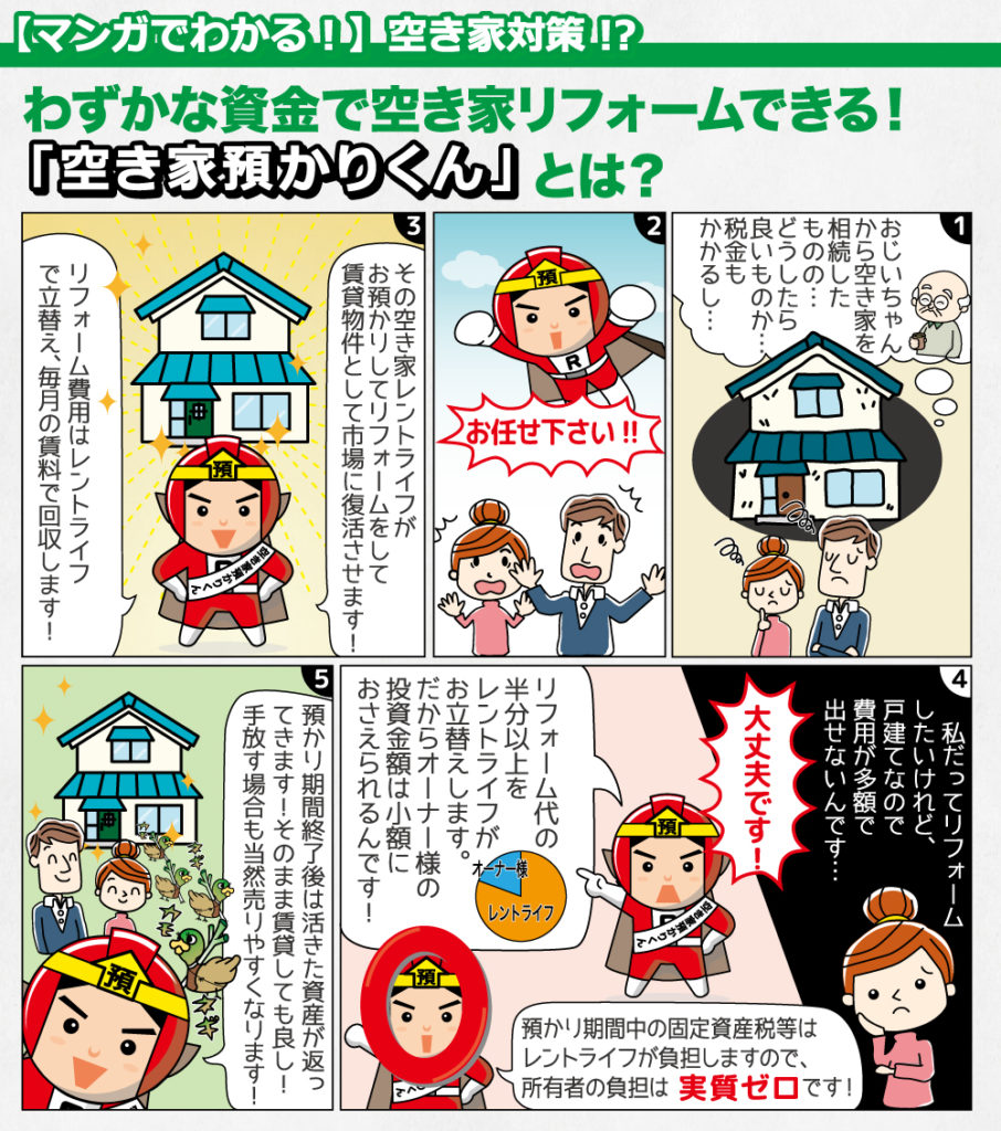 マンガで分かる・空き家対策!わずかな資金でリフォームできる!!空き家預かり君とは?